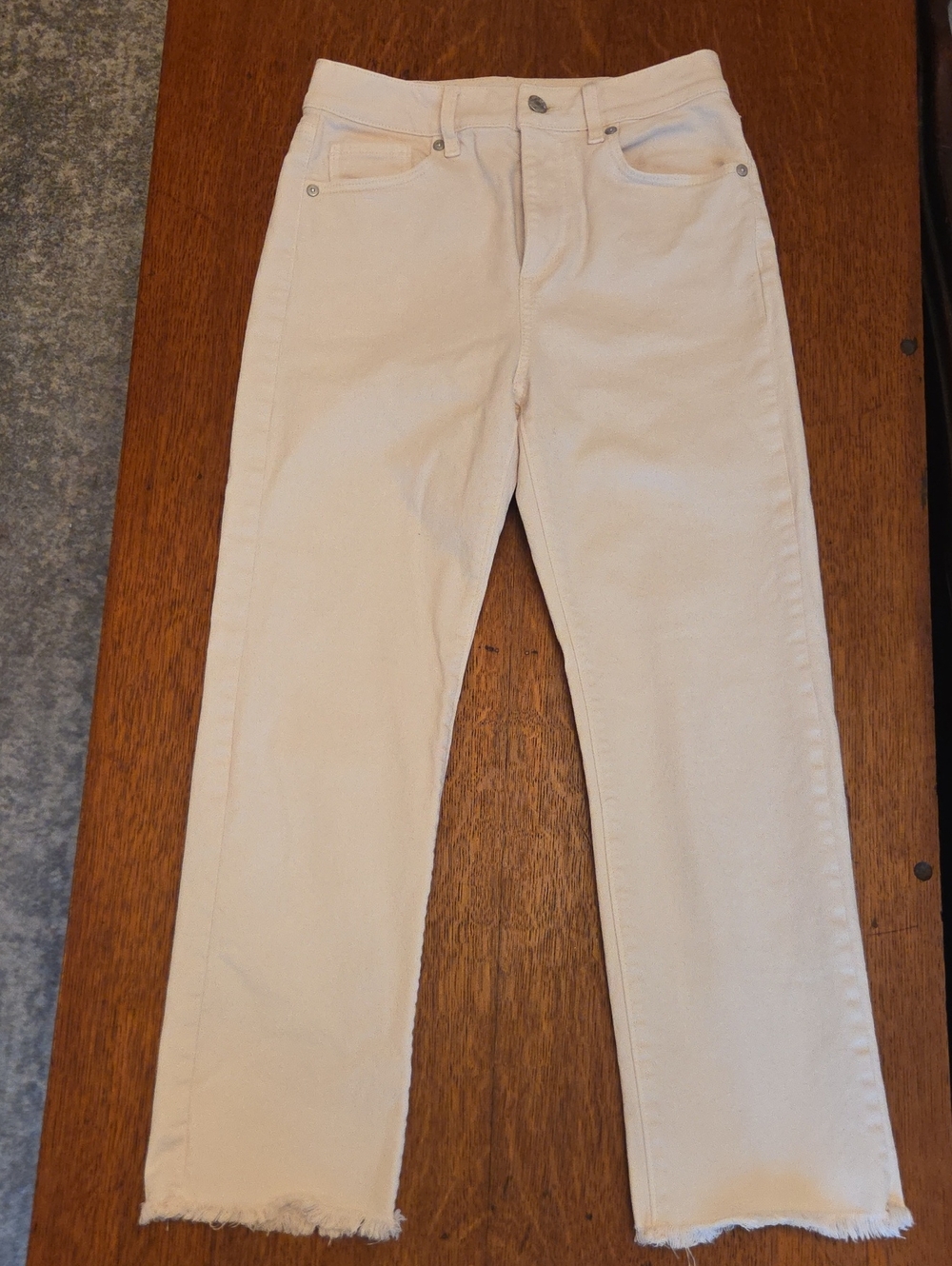 LOFT Cream Straight-Leg Jeans with Frayed Hem